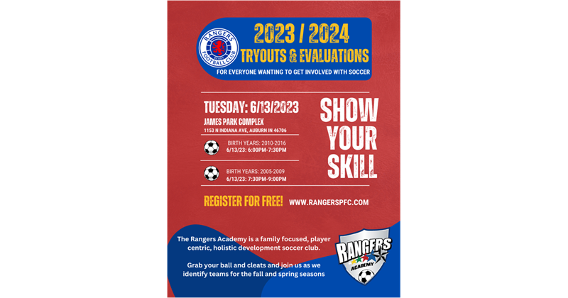 RANGERS SOCCER TRYOUTS & EVALUATIONS FOR 2023 / 2024